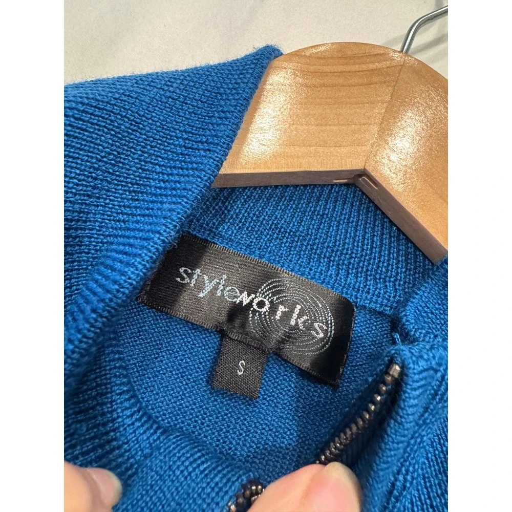 Styleworks 100% Wool Quarter Zip Sweater Mock Neck Small Blue Excellent